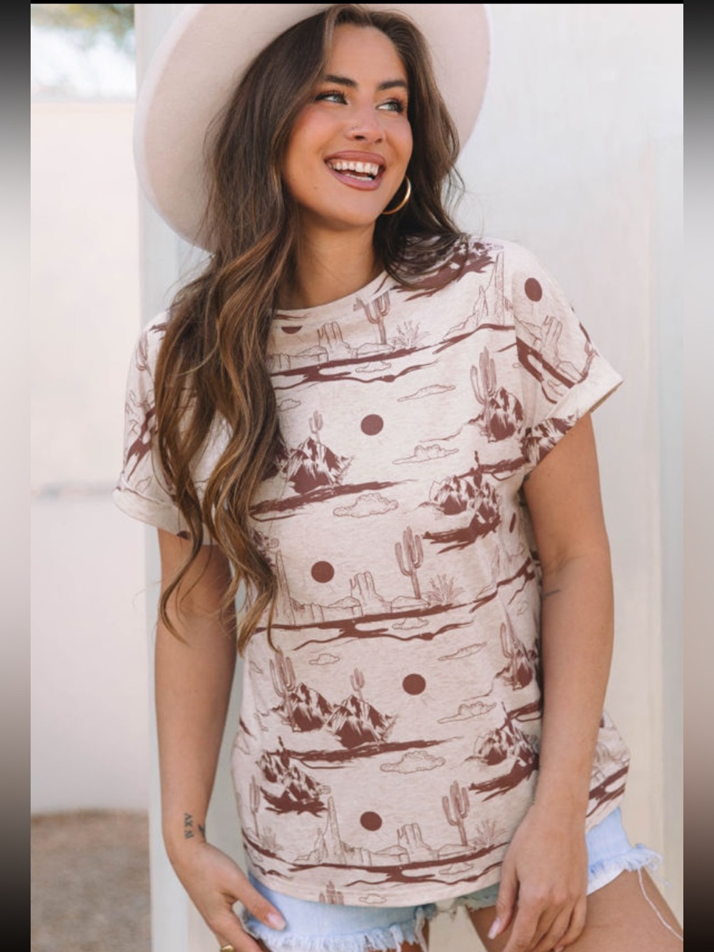 1239. Desert Western Graphic Short Sleeve Knit Top - Picture 2 of 4
